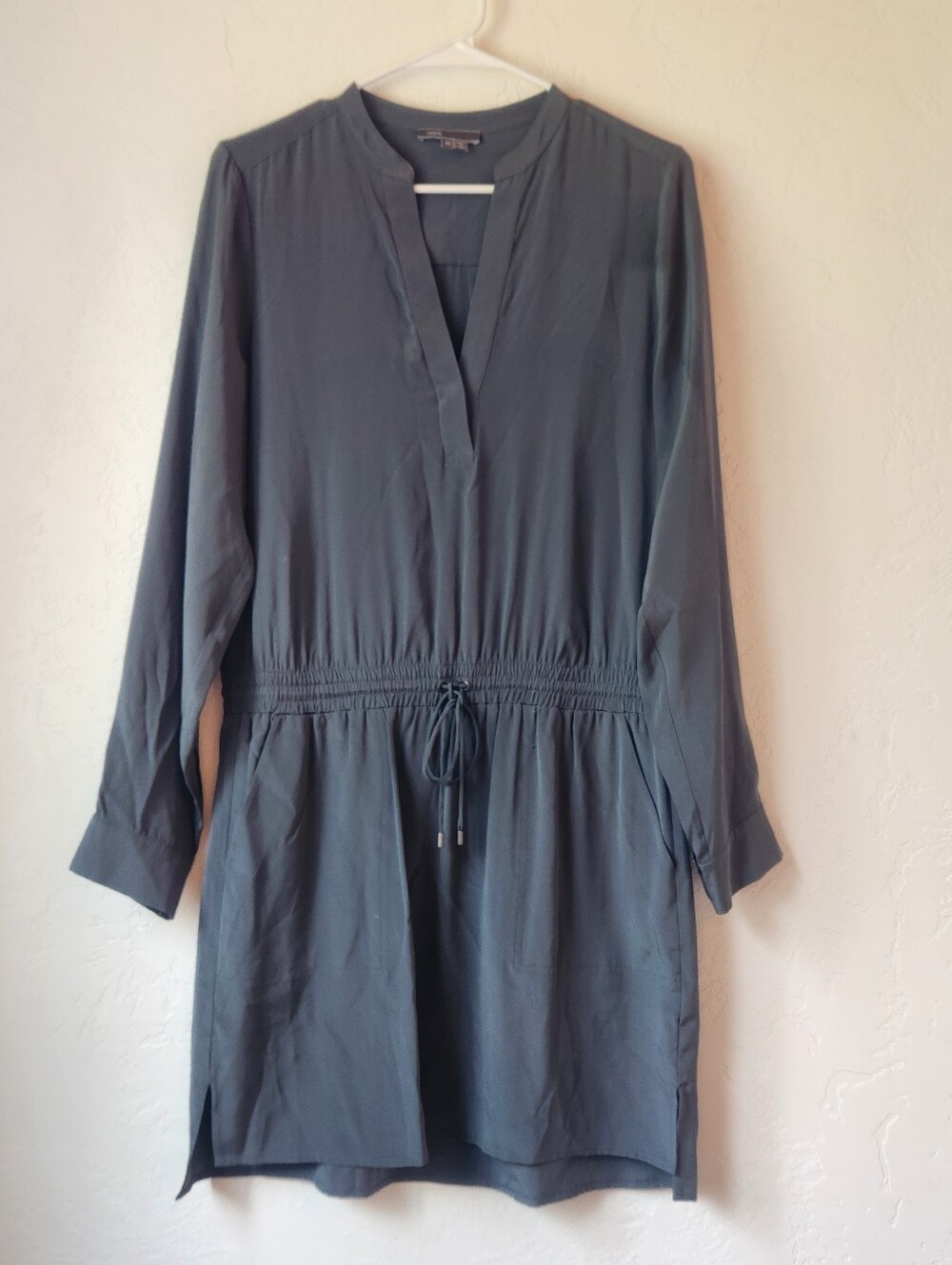 Vince Hickory 100% Silk Drawstring Shirtdress